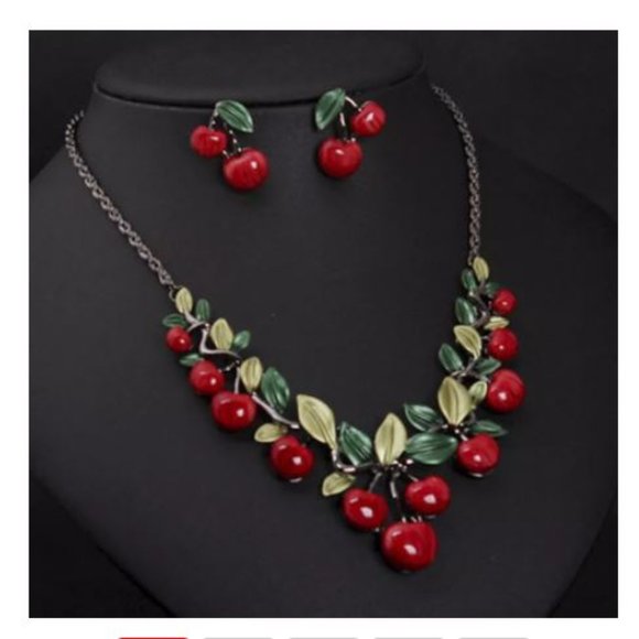 Cherry Necklace And Earrings Set - Picture 1 of 4